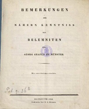 Bemerkungen zur nähern Kenntniss der Belemniten