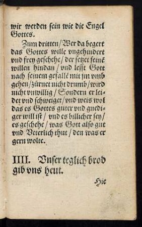 IIII. Unser teglich brod gib uns heut.