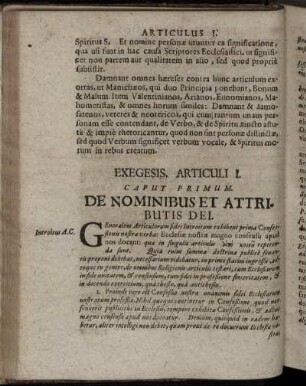 Caput Primum. De Nominibus Et Attributis Dei.
