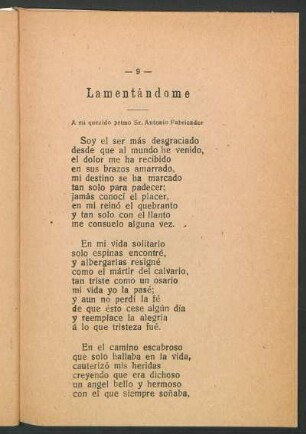 Lamentándome : A mi querido primo Sr. Antonio Fabricador