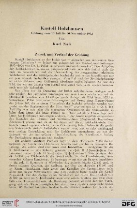 54: Kastell Holzhausen : Grabung vom 15. Juli bis 30. November 1932