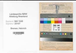 Entnazifizierung Heinrich Bremen , geb. 20.07.1887 (Oberpostinspektor)