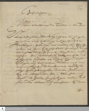 Brief von Caspar Johann Weidenheim an August Hermann Francke.
