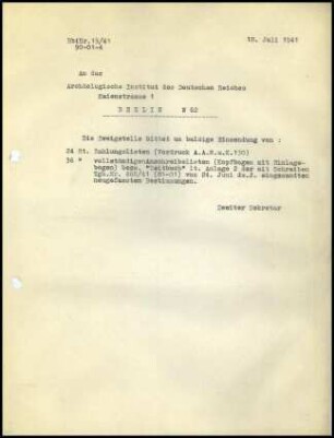 Schreiben (Abschrift); DAI Athen an AIDR (Bürobedarf)