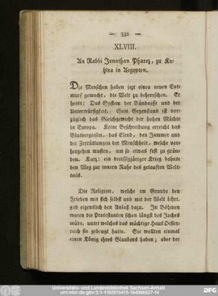 XLVIII. An Rabbi Jonathan Pharez, zu Kahira in Aegypten.