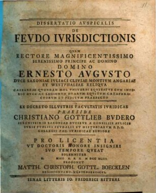 Dissertatio Avspicalis De Fevdo Ivrisdictionis