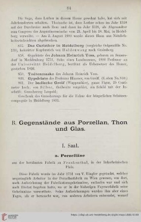 B. Gegenstände aus Porzellan, Thon und Glas (Nr. 862 - 881)