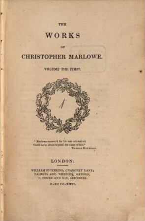 The Works of Christopher Marlowe, 1