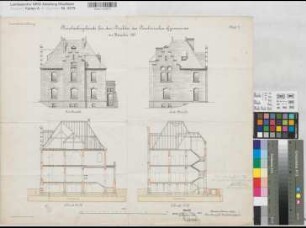 Münster (Münster) Gymnasium Paulinum Inventarienzeichnung Direktorenwohnung Blatt 2 Ansichten, Schnitte 1902 (1925) 1 : 100 50 x 60 Lithographie: Bogdan Gisevius, Berlin KSM Nr. 1511,2