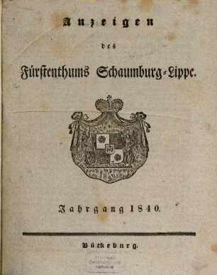 Anzeigen des Fürstenthums Schaumburg-Lippe, 1840