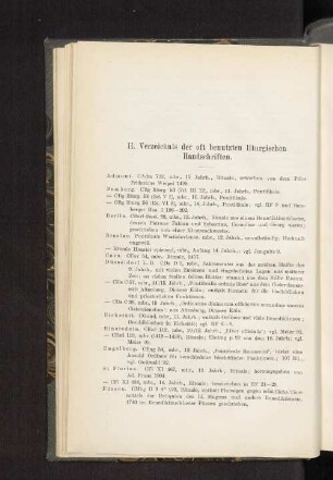 II. Verzeichnis der oft benutzten liturgischen Handschriften.