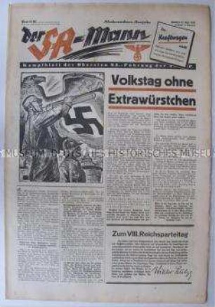 Wochenzeitung "Der SA-Mann" mit Berichten aus dem Vorfeld des VIII. Reichsparteitages der NSDAP