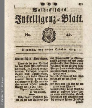 No. 42, Dienstag, den 20ten October 1807