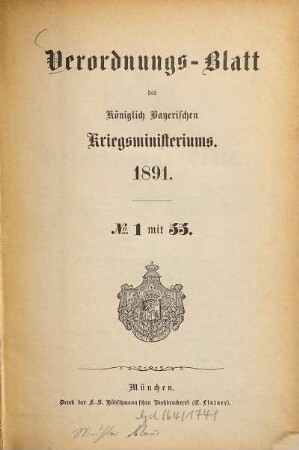 Verordnungs-Blatt. 1891
