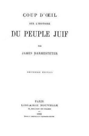 Coup d ́oeil sur lh́istorie du peuple juif / par James Darmesteter