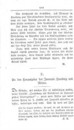 An den Herausgeber des Journals Hamburg und Altona.