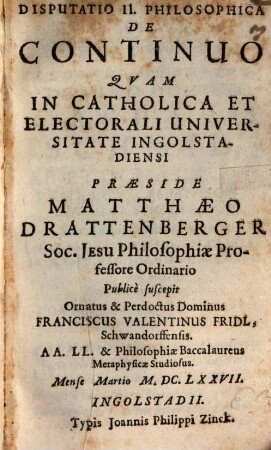 Disputatio II. Philosophica De Continuo