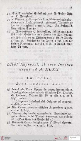 Libri impressi, ab arte inventa usque ad A. MDXX (Nr. 95 - 241)
