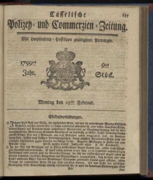 9tes Stueck, Montag den 25ten Februar 1799