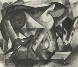 Marc, Franz. Die ersten Tiere. Vorstudie zu dem 1917 verbrannten Gemälde gleichen Namens (früher: Halle: Moritzburg). Tempera. 1913