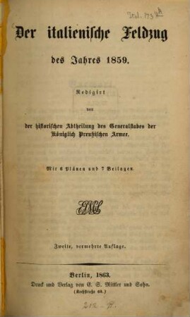 Der italienische Feldzug des Jahres 1859