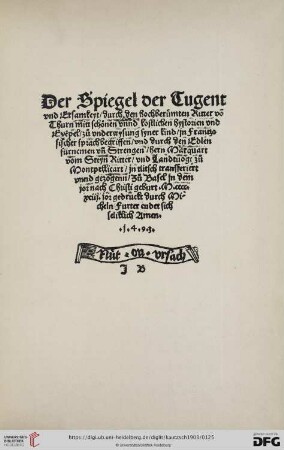 Der Spiegel der Tugent vnd Ersamkeyt [...]