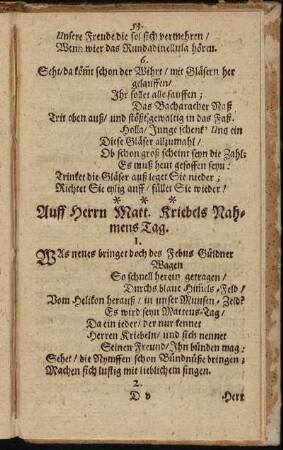 Auff Herrn Matt. Kriebels Nahmens Tag