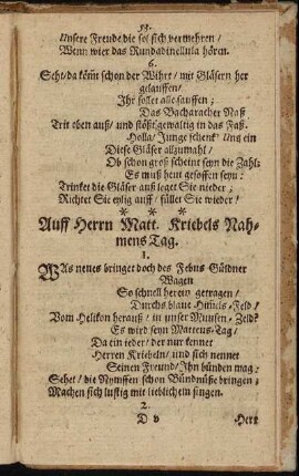 Auff Herrn Matt. Kriebels Nahmens Tag