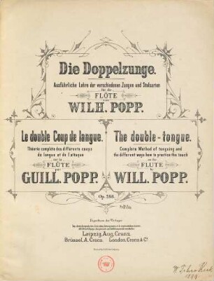 Die Doppelzunge : ausführliche Lehre der verschiedenen Zungen und Stossarten für die Flöte ; op. 288 = Le double coup de langue