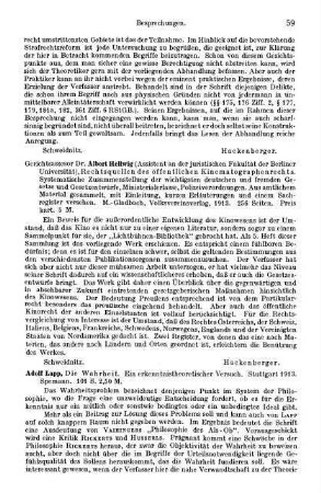 59-60, Adolf Lapp. Die Wahrheit. Ein erkenntnistheoretischer Versuch. 1913