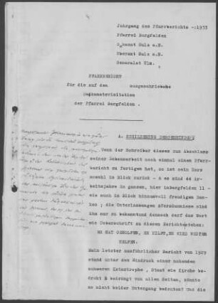 Bergfelden: Pfarrbericht 1933