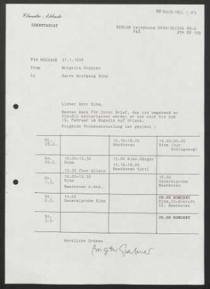 Brief an Wolfgang Rihm, 31.01.1996