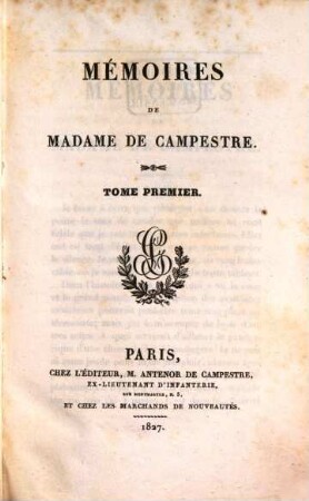 Mémoires de Madame de Campestre. 1