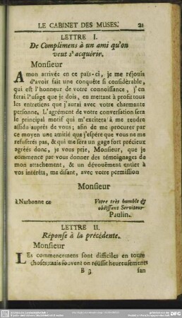 Lettre II. Response à la precedente