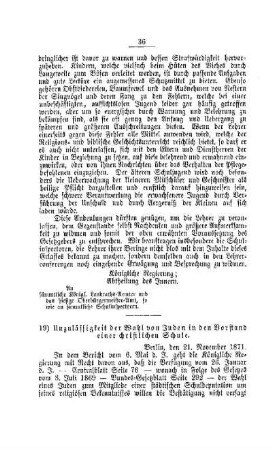 Unzulässigkeit der Wahl von Juden in den Vorstand einer christlichen Schule : [IV. Elementarschulwesen]