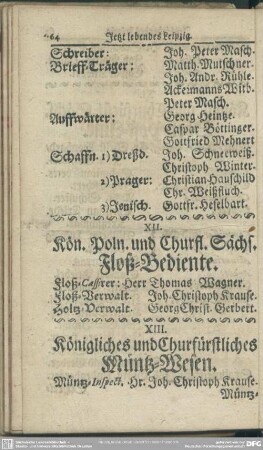 XII. Kön. Poln. und Churfl. Sächs. Floß-Bediente
