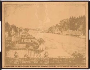 Räumliche Studien am Beispiel idealtypischer Landschaft Freiflächen für Fußgänger: (Lichtpause von Inv.Nr. 21264): Perspektivische Ansicht