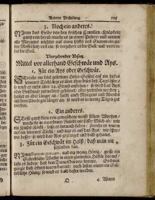 Vierzehender Absatz. Mittel vor allerhand Geschwär und Ays.