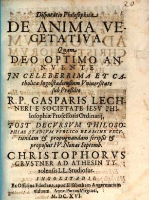 Disp. philos. de anima vegetativa
