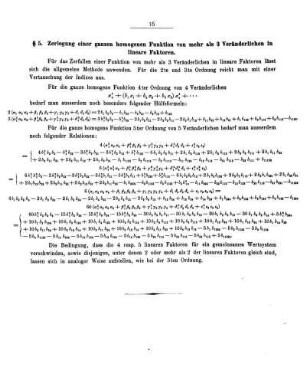 § 5. Zerlegung einer ganzen homogenen Funktion von mehr als 3 Veränderlichen in lineare Faktoren.