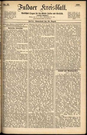 Erste Ausgabe vom Samstag, den 28. August 1880.