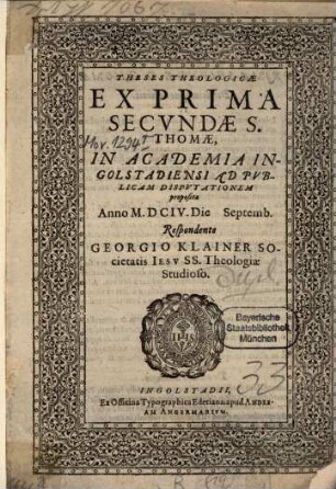 Theses theologicae ex prima secundae S. Thomae