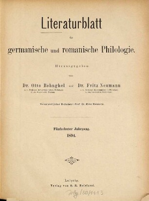 Literaturblatt für germanische und romanische Philologie. 15. 1894