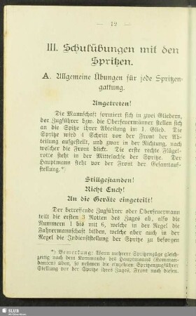 III. Schulübungen mit den Spritzen