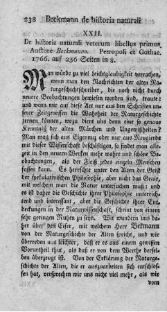 XXII. De Historia naturali veterum libellus primus.