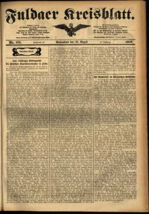 Zweite Ausgabe vom Samstag, den 22. August 1908.