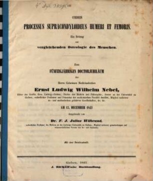 Über processus supracondyloideus humeri et femoris : ein Beitrag zur vergleichenden Osteologie des Menschen ; mit 1 Steintafel
