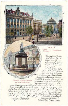 Leipzig: Grassi-Museum, Amtsgericht, Friedrich-August-Denkmal auf dem Königsplatz