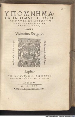 Hypomnēmata in omnes epistolas Pauli et aliorum apostolorum et in Apocalypsin