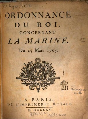 Ordonnance du Roi, concernant la marine, Du 25 Mars 1765